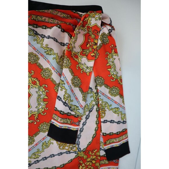 Forever 21 Women's orange/Gold Chain Print Mini Skirt Size L‎ Polyester Back Zip - Picture 3 of 12